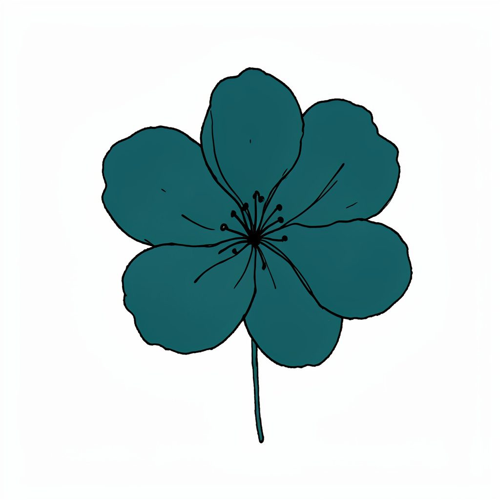 Hand-drawn ink illustration of a blooming flower rendered in soft teal and warm gray tones, conveying a calm, encouraging mood